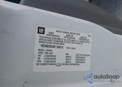 2006 Chevrolet Express Work Van from USA, damaged, VIN 1GCHG35U461184518